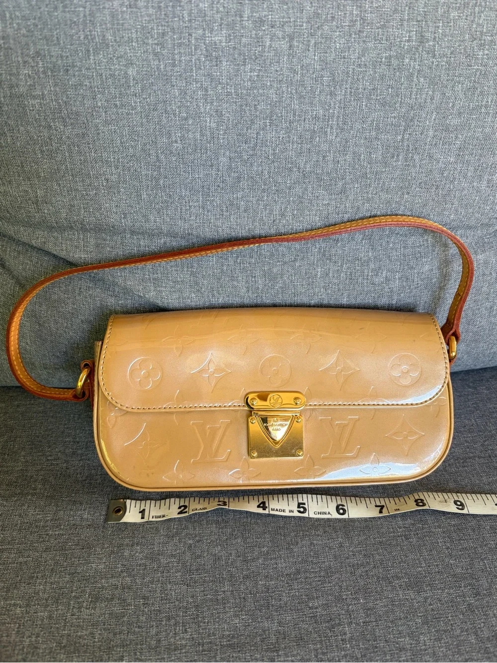 Louis Vuitton Tan Vernis Mini Pochette with Gold Hardware
